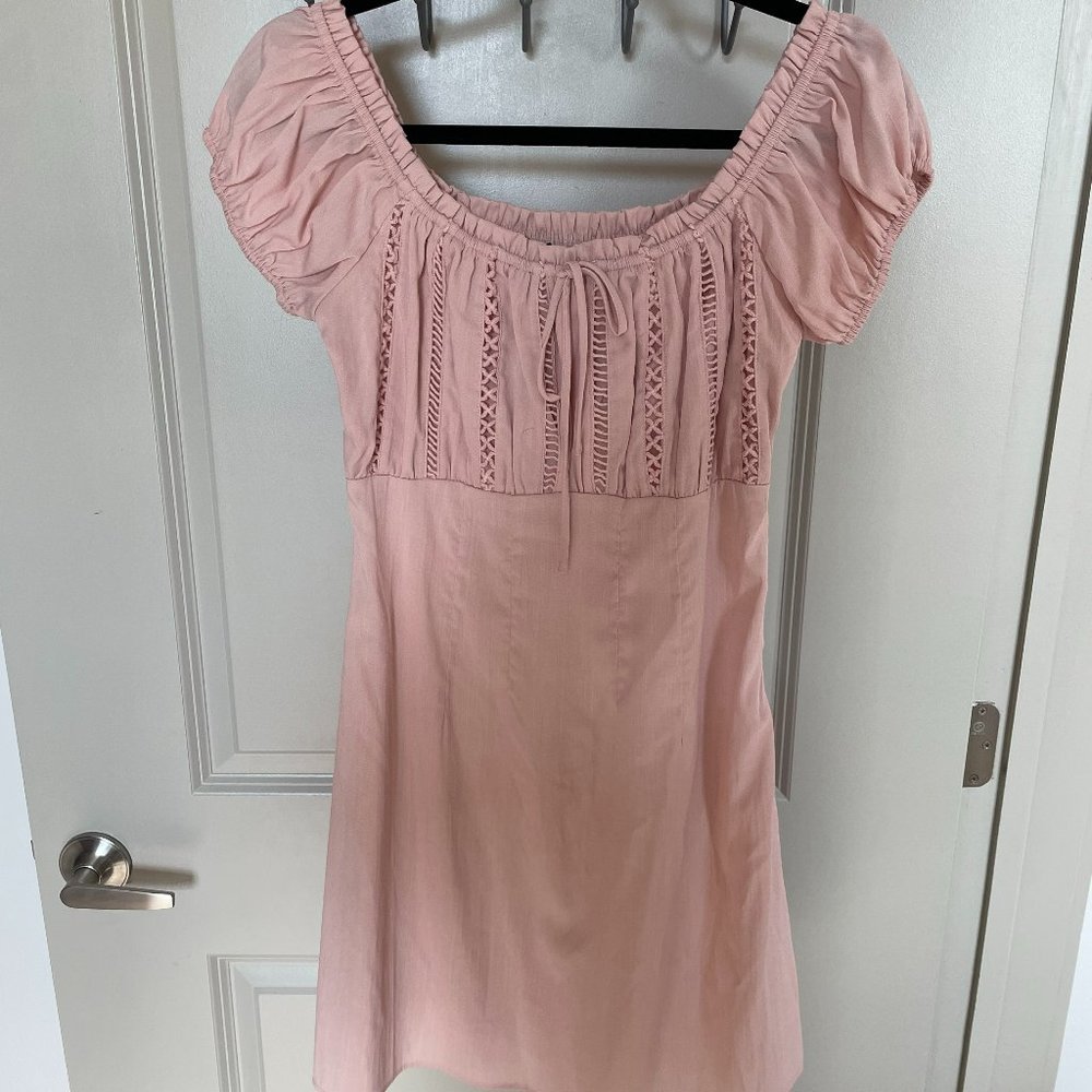 Lulus Wisteria Blush Pink Embroidered Off-the-Shoulder Mini Dress M